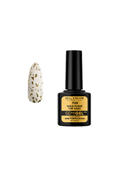 Elixir SEMI GEL (ΗΜΙΜΟΝΙΜΟ ΒΕΡΝΙΚΙ) -1128 (Gold-coloRed FLAKE TOP COAT NO WIP...