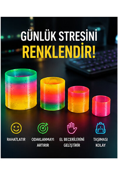 LRS STORE 4'lü Renkli Stres Yayı Seti | Yay Oyuncağı Slinky Oyuncak | 4 Farklı Boy | Masa Oyuncağı Duyusal ve Rahatlatıcı Oyuncak