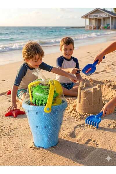 ÇEÇEN HOME مجموعة دلو رمل كبير مكونة من 7 قطع، مجموعة ألعاب رملية للشاطئ، مجم...