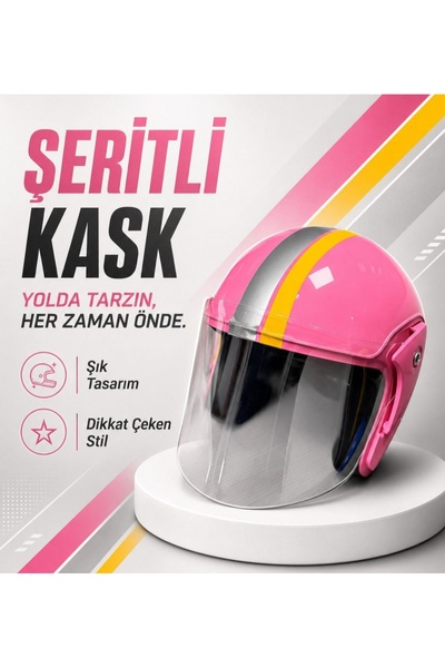 HZN MOTOR Pembe Yarım Kask Motosiklet Kaskı Scooter Motor Bisiklet Kaskı Açık...