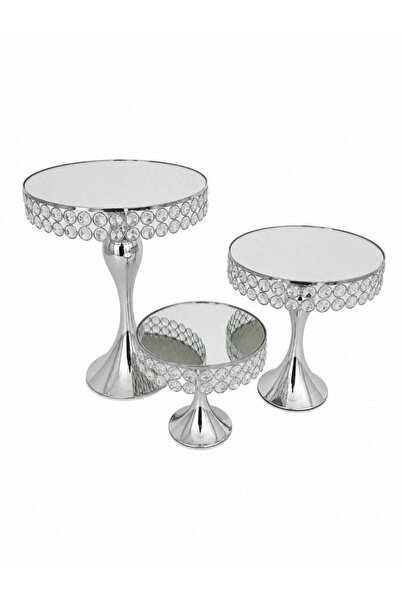 OEM Suport Argintiu Rotund Inalt Cu Pietre Transparente 3/Set