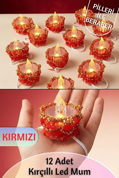 Dantelux 12 Adet Kırçıllı Led Kına Mumu (Pilleri İçinde)