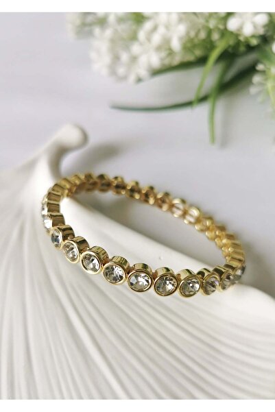 Halley Concept Crystal Stone Steel Bracelet – Elastic Gold Design