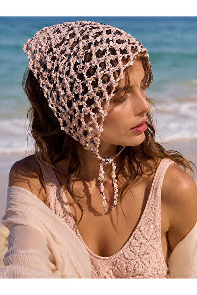 Luminos Butik Powder Sequin Tied Mesh Bandana Hsr2153