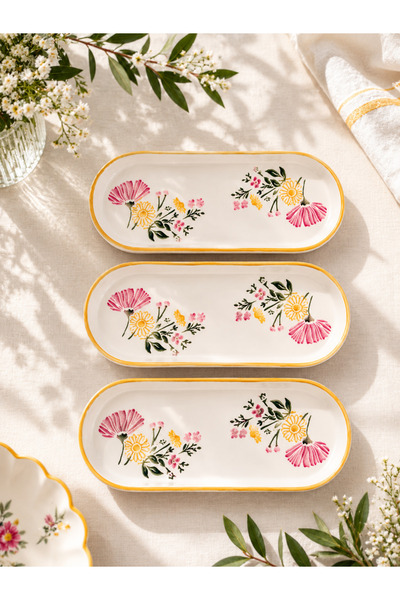 Yasvera Ceramics 3’lü Oval sunu tabağı
