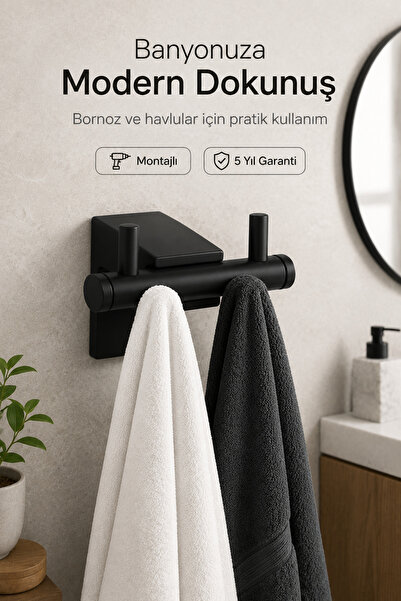 Premium F1 Model Black Bathrobe and Towel Hanger Stainless Steel Mounted Bath Towel Holder 5 Years Warranty