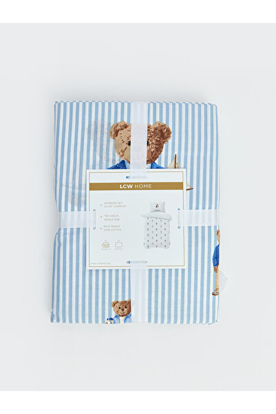 LC Waikiki Mixed Striped and Teddy Bear Printed Single Duvet Cover Set