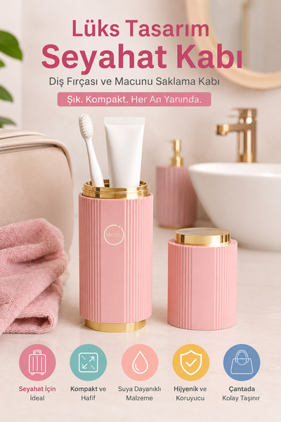 OpenCity Pembe Lüks Tasarım Taşınabilir Seyahat Diş Fırçası ve Macunu Saklama...