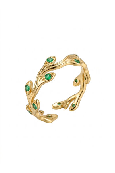 ZARİN JEWELS Zümrüt Yeşili Taşlı Dal Figürlü Ayarlanabilir Yüzük