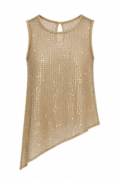 HAZELANNA Pullu Asimetrik Gold Bluz