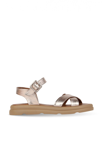 BUENO Gray Shiny Leather Women's Flat Sandals