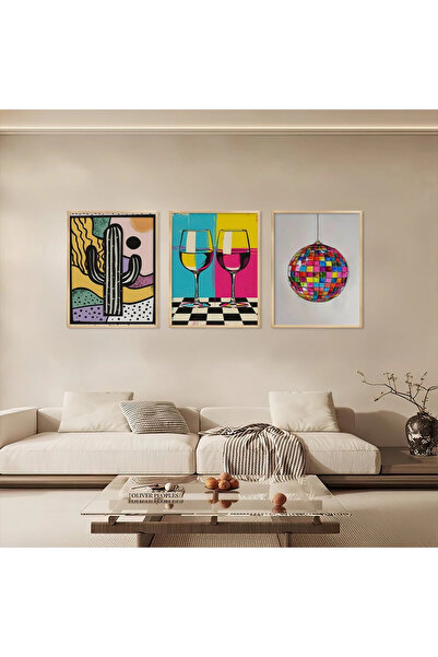 KOLAJTASARIM Set de picturi Trio Pop Art vesel, cu 3 piese, înrămate din lemn...