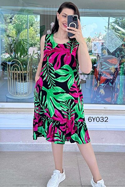 İnce Topuk Zero Sleeve Ruffled Viscose Dress 6Y032