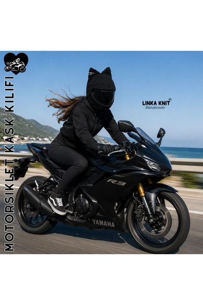 Linka Knit Kara Kedi Motorsiklet Kask Kılıfı,Eğlenceli Kask Koruyucu,Motor Ka...