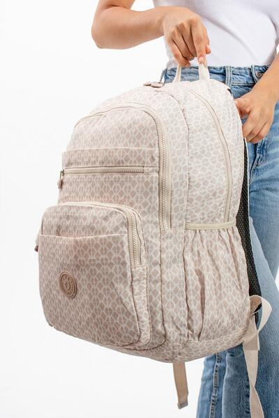 NEMO BAGS Unisex Beige Diamond Backpack, Large Size 16 Inch School Bag, Water...
