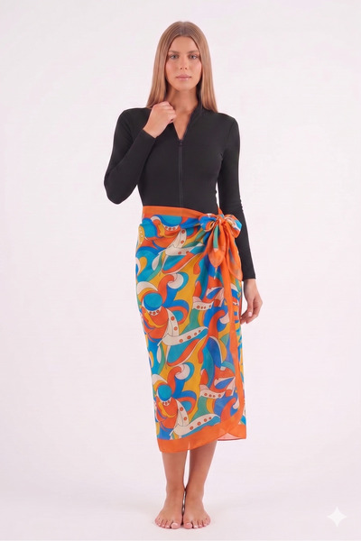 segiza Long Sleeve Zippered Pareo Swimsuit