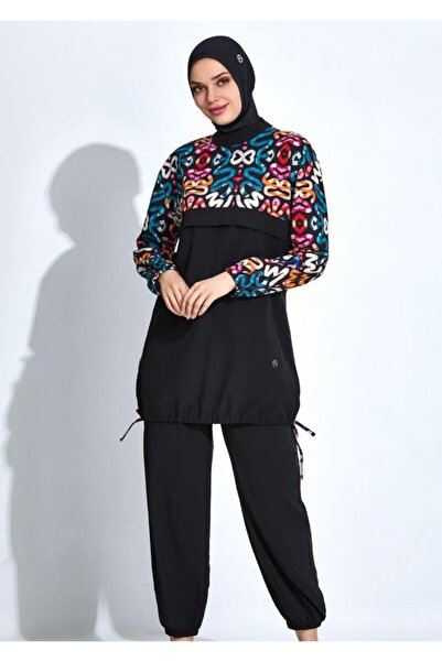 allsea Women's Long Sleeve Patterned Full Hijab Swimsuit C4T8N46