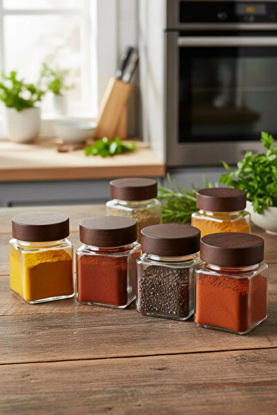 Bereketli Store 6-Piece Acacia Lid Glass Spice Jar Set |   Strokka Spice Jar ...