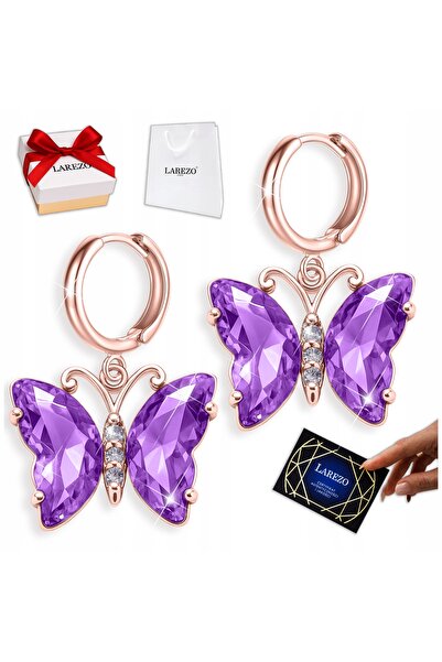 Larezo Cercei Din Argint 925 Placati Cu Aur Roz 18K, Model Aripi De Fluture V...