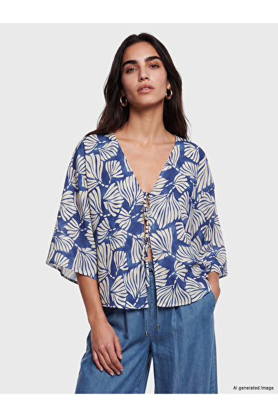 LC Waikiki V Neck Patterned Tie-Up Women's Kimono