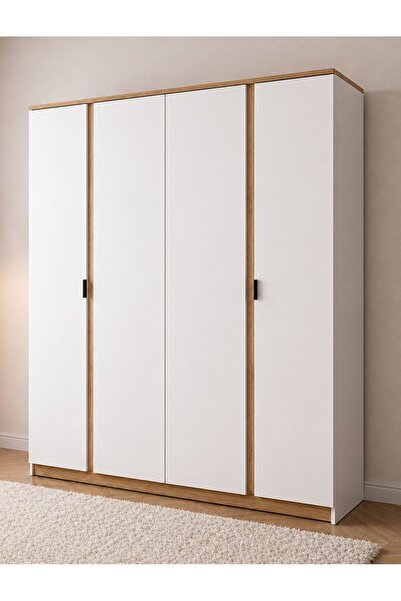 Noiss Home Decor Asel 4 Kapaklı Raflı Genç Odası Yatak Odası Gardırop