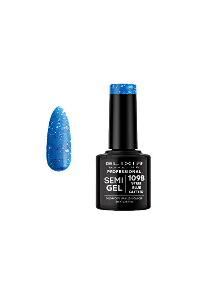 Elixir SEMI GEL (ΗΜΙΜΟΝΙΜΟ ΒΕΡΝΙΚΙ) - 1098 (STEEL Blue GLITTER) 8ML