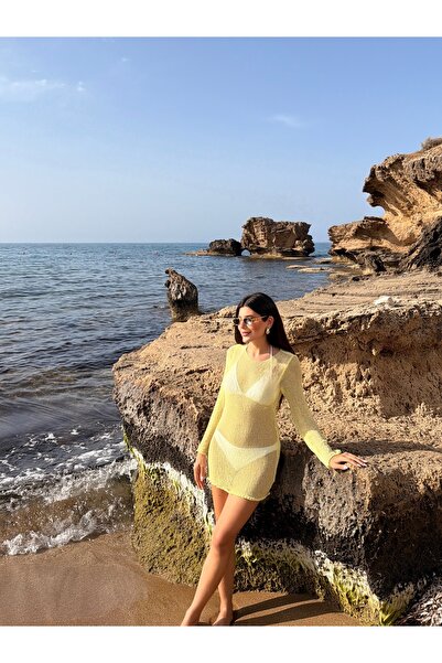 LOISY Women's crew neck sheer beach dress