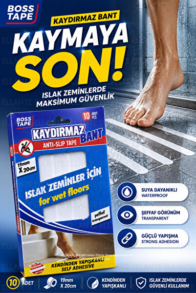 ellante Kaydırmaz Bant, Şeffaf Anti Slip Bant, 10 Adet 19x200 mm, Kendinden Y...