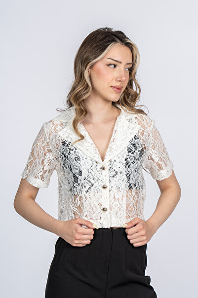 MissVina Maribelle Tulle Lace Jacket Collar Blouse Shirt 70081