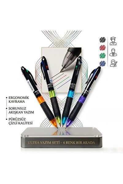 PERFECT 4 Colours Mavi Siyah Kırmızı Yeşil 4 Renk Yazan Tükenmez Kalem - 1 Adet
