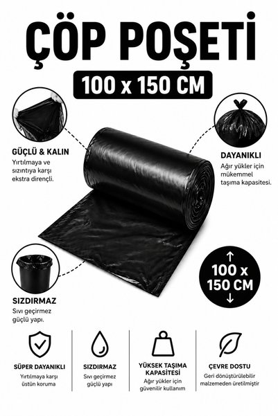 MSE HOLD Çöp Poşeti 100x150 Hantal Boy 3 Rulo 30 Adet Kalın Sızdırmaz Çöp Torbası