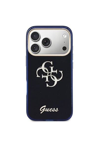 Guess Carcasă metalică 4G Script pentru iPhone 17 Pro Max - Albastru marin