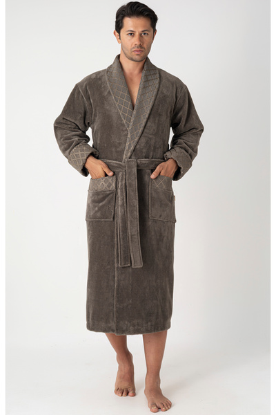 Nuşa Men's Shawl Collar Quilted Bamboo Cotton Soft Absorbent Luxury Bathrobe