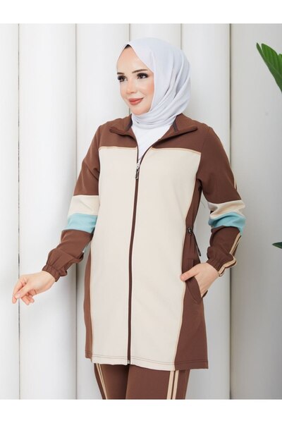 moda4b طقم نسائي مكون من 3 قطع: سترة طويلة بسحاب وبلوزة وبنطلون واسع الساقين ...
