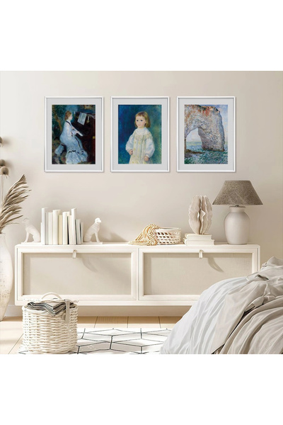 KOLAJTASARIM Triple Impressionist Selection White Framed 3-Piece Wooden Paint...