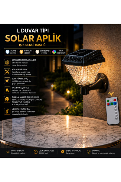 ZMR 30 W GÜNEŞ ENERJİLİ L TİP DUVAR SOLAR APLİK (UZAKTAN KUMANDALI ) (GÜNIŞIĞ...