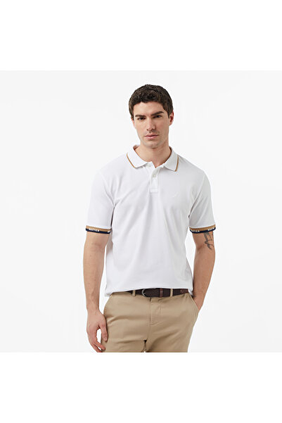 Nautica Tricou alb pentru bărbați, cu croiala normală, cu gât polo
