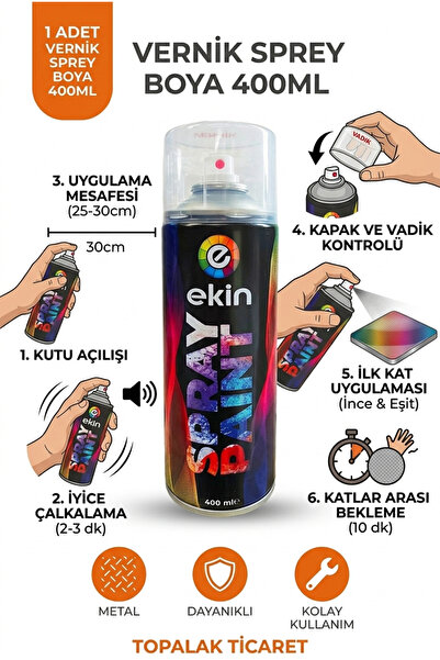 TOPALAKTİCARET Vernik Sprey Boya 400 ml - Şeffaf Parlak Koruyucu - Hızlı Kuru...