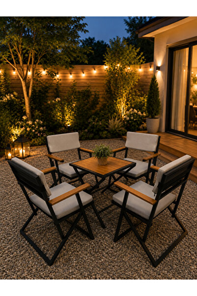 Home 60x60 masa 4+1 GRİ UV Minderli Bahçe Mutfak Balkon Bistro Set Katlanır M...
