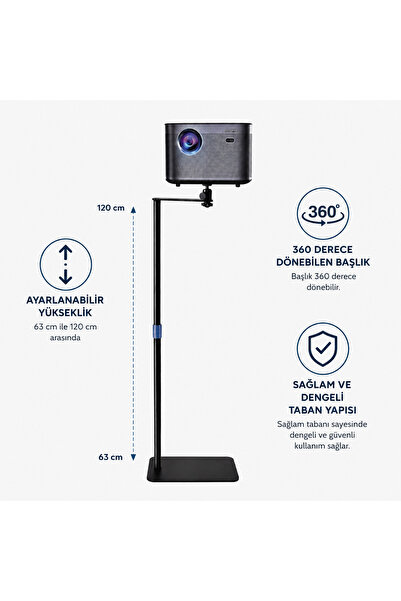 Coverzone Ayarlanabilir Projektör Standı 360° Dönebilen Zemin Tipi Metal Trip...