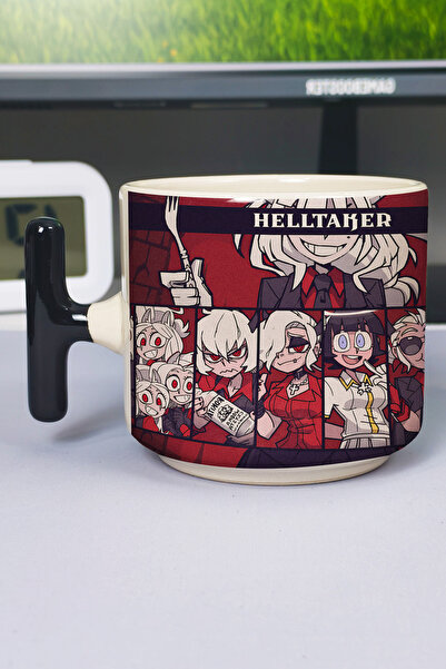 ZipZap كوب سيراميك فاخر مطبوع من Helltaker (قطعة واحدة) بمقبض أسود خاص على شك...