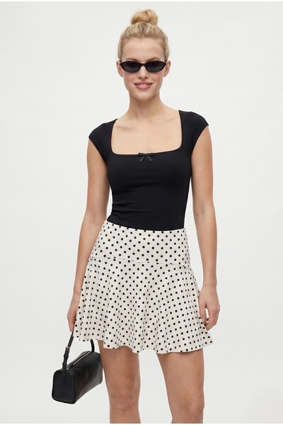 Ritnice Women's Willa 100% Cotton Shorts Lined Elastic Waist Polka Dot Ecru K...