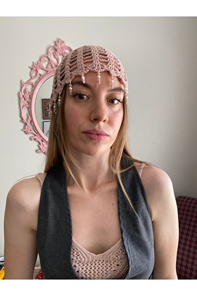 Liner Studio El Örgüsü İncili Bandana Saç Aksesuarı