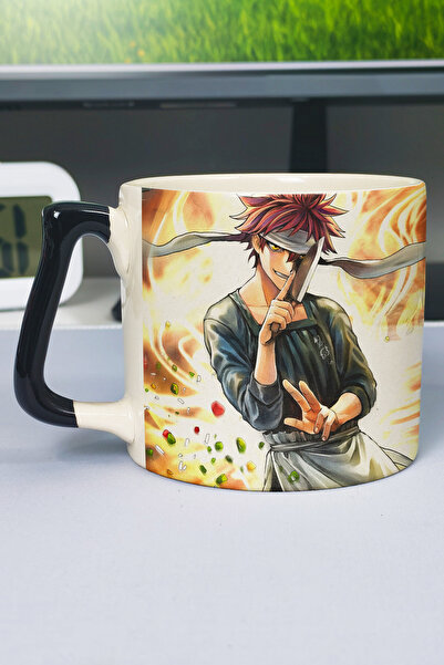 ZipZap كوب سيراميك فاخر مطبوع عليه Food Wars Anime (قطعة واحدة) بمقبض أسود مخ...
