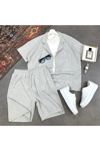 tetramoda Waffle Fabric Short Sleeve Shirt and Shorts Set