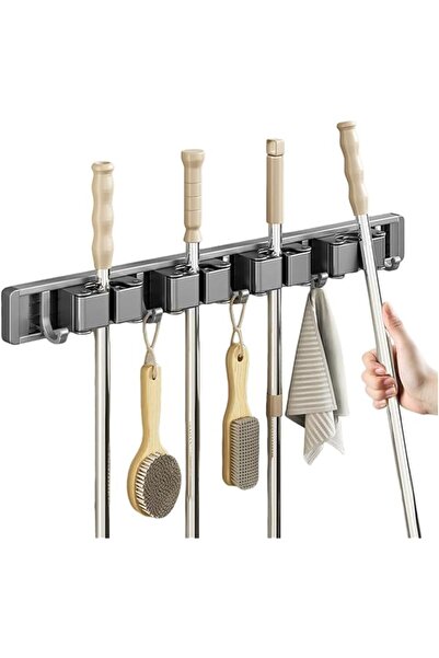 The Bros Broom Holder Wall Mount - 4 Racks 5 Hooks Mop Hanger, Metal Tool Org...