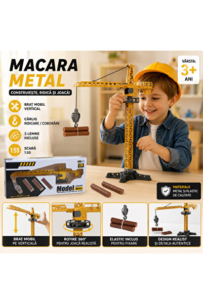 linke Toys metal tower crane for children with mobile hook, yellow, 3+ years