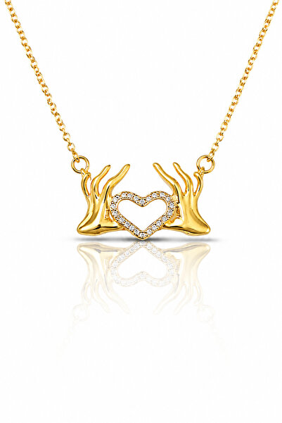 Rafal Two Hands Chain with Zircon Heart for Women - Luxury Gold Necklace with...