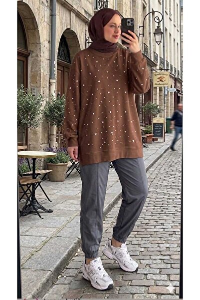 Butik Women's Stone-Embellished Casual Hijab Sweatshirt Tunic