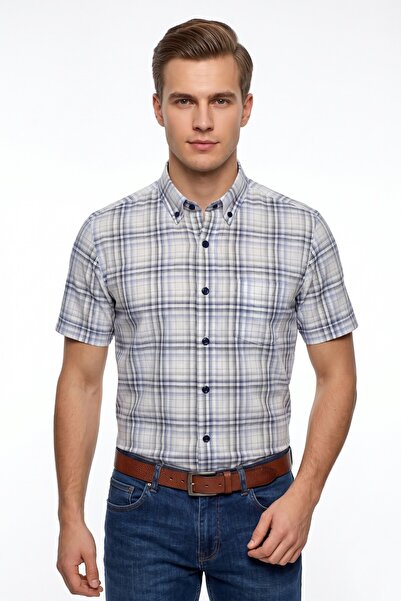 KAMER Men's Classic Plaid Short Sleeve Shirt 9472 Bgl-St05523